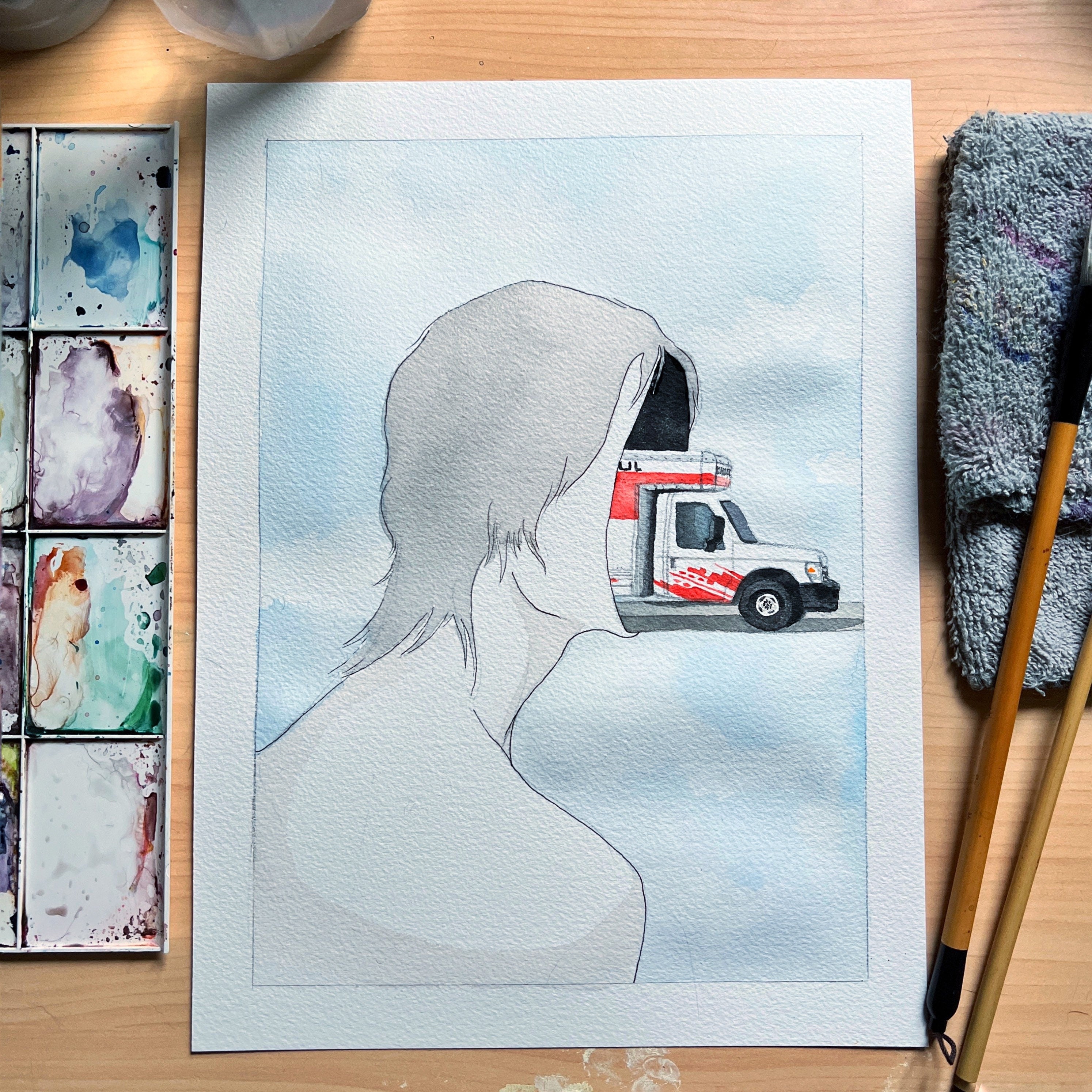 Moving Out (Original Ink and Watercolor)