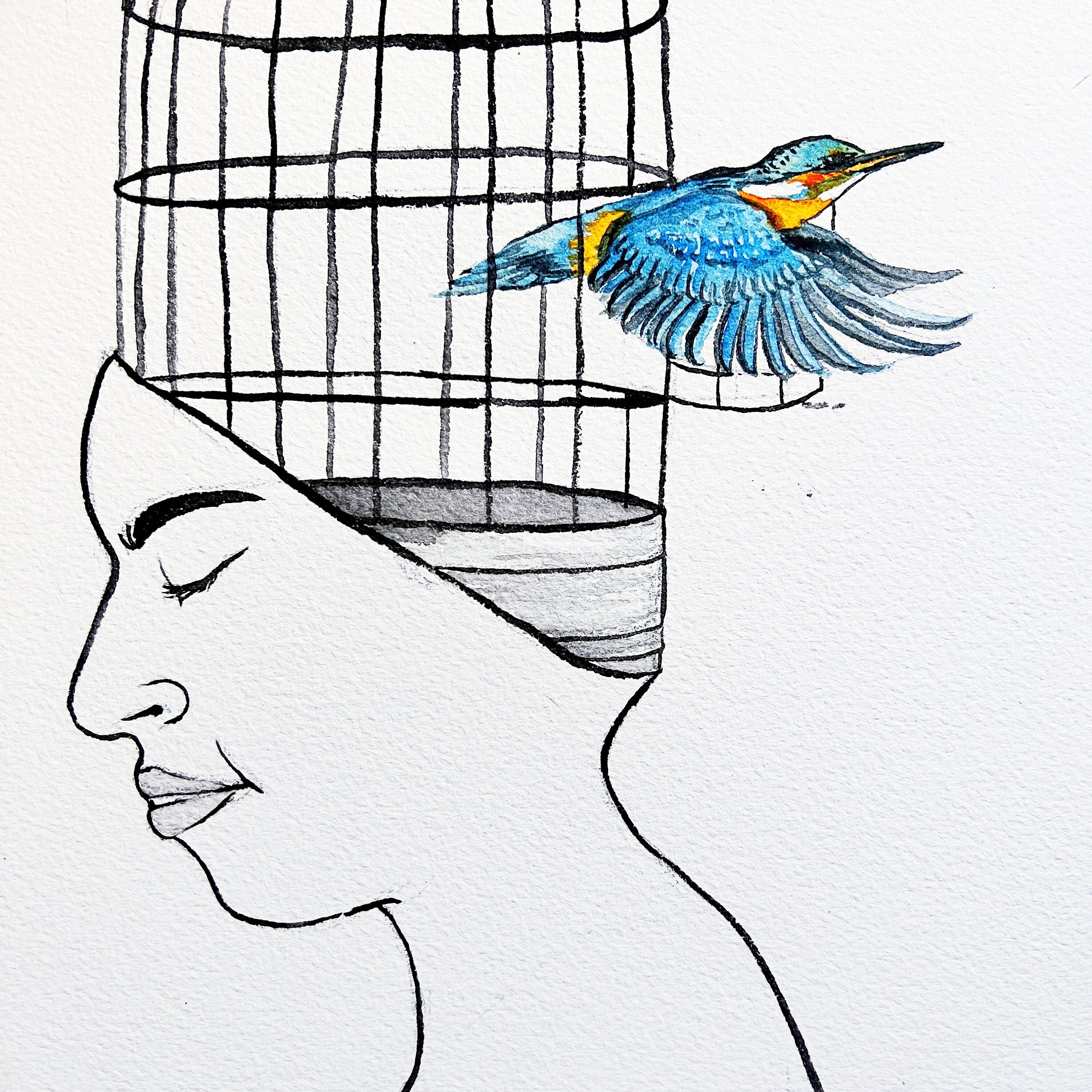 Kingfisher (Original Ink and Watercolor)