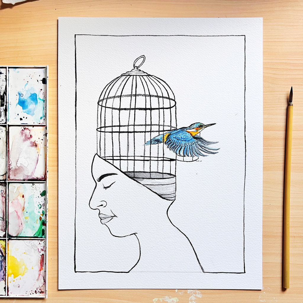 Kingfisher (Original Ink and Watercolor)