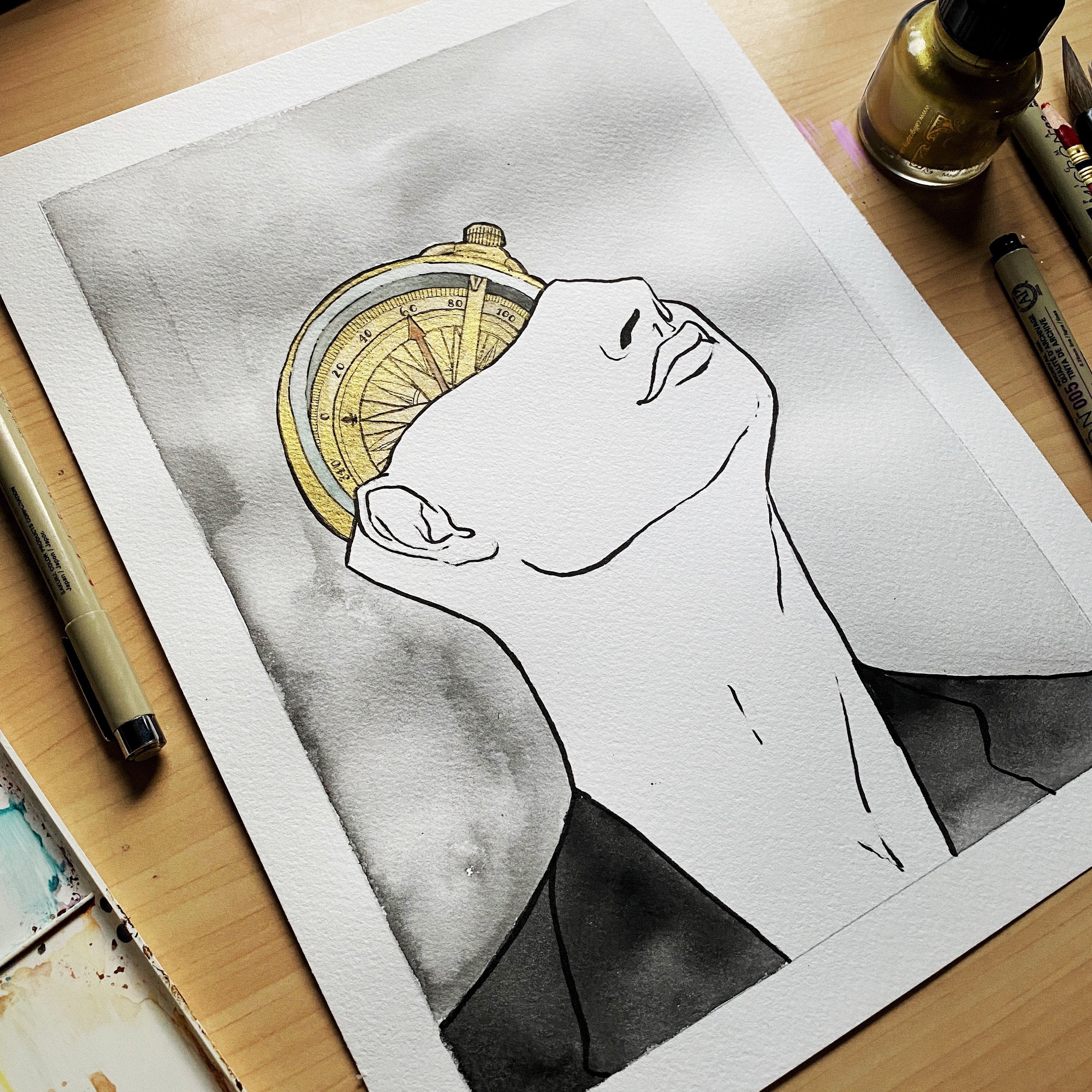 Finding A Way (Original Ink and Watercolor)