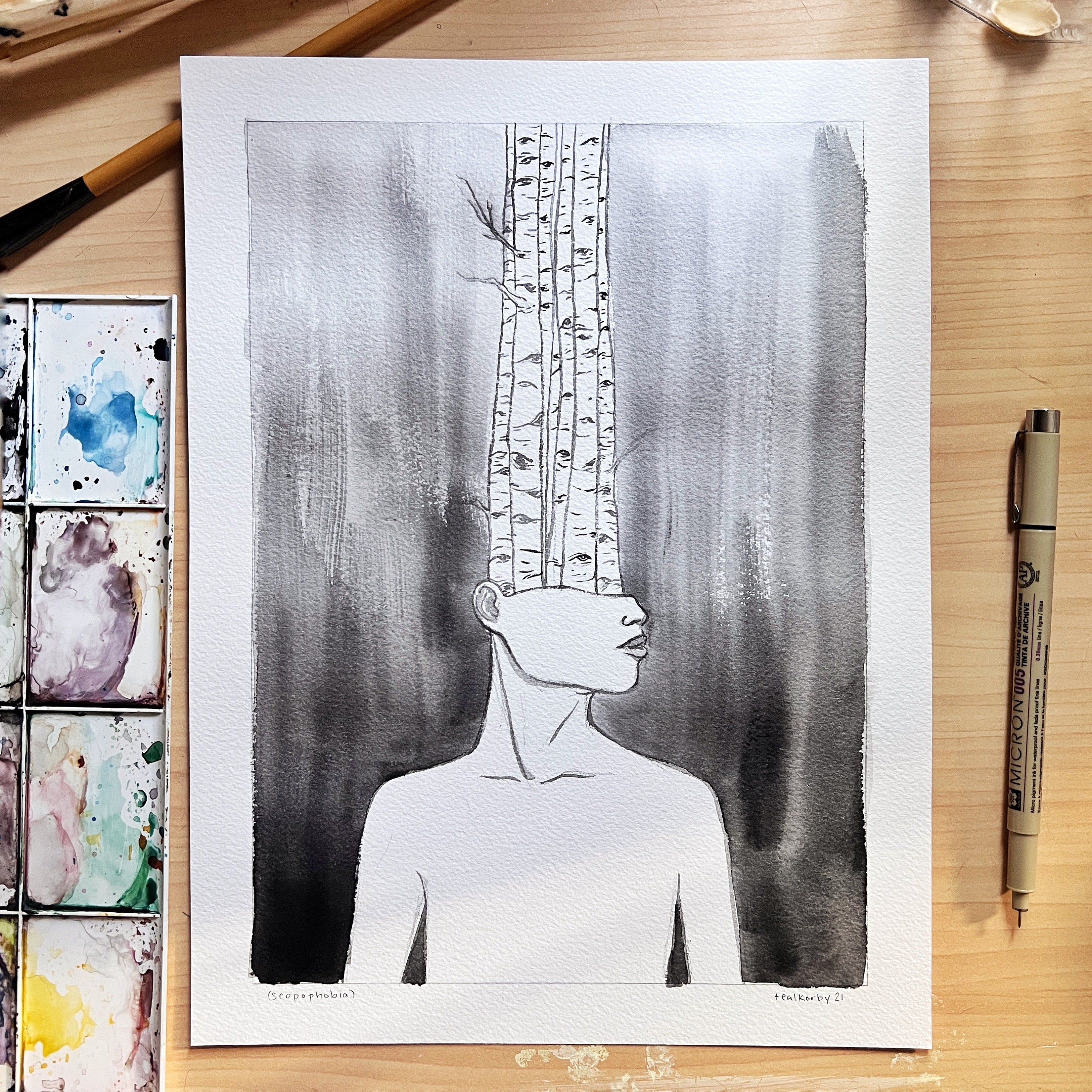 Birch (Original Ink and Watercolor)