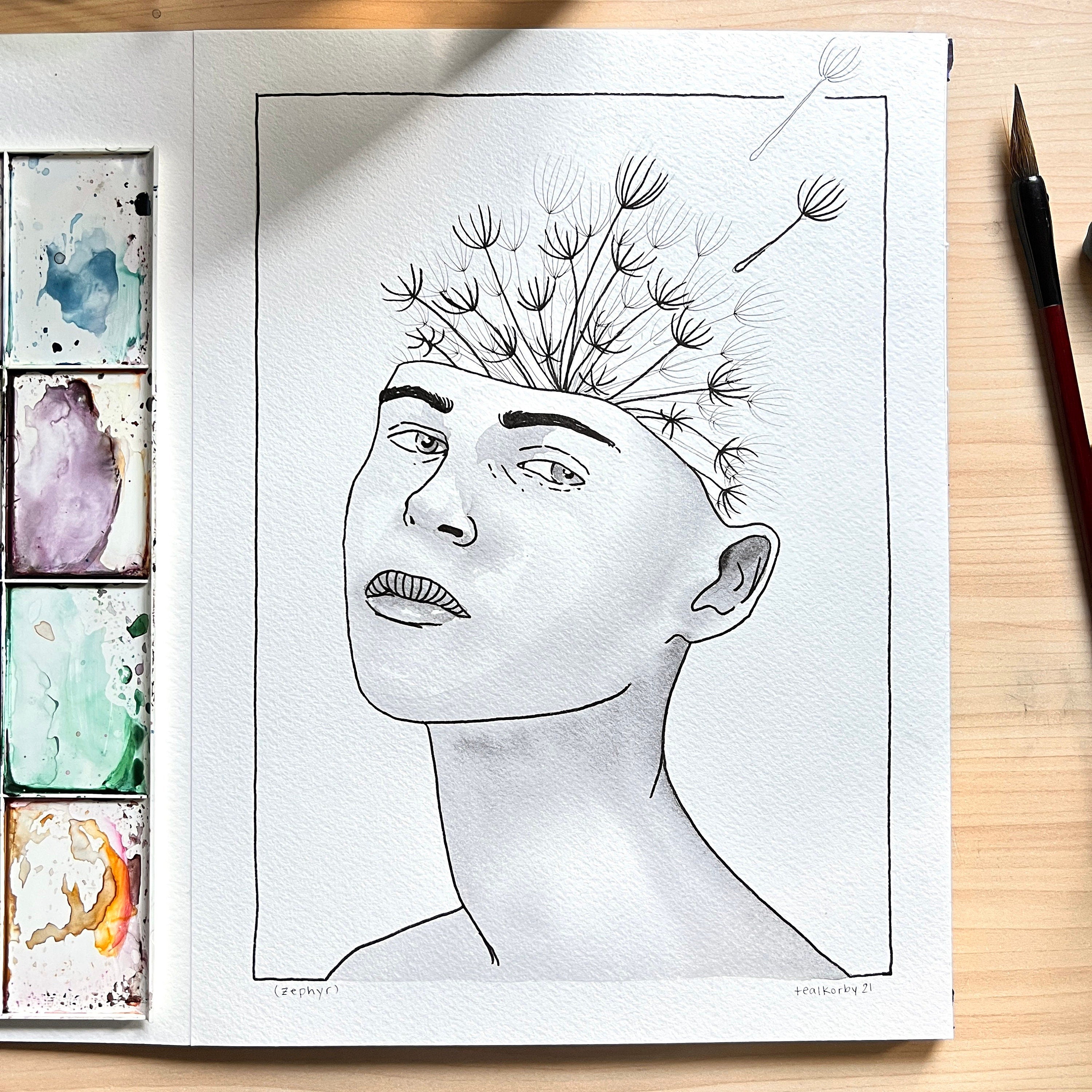 Dandelion (Original Ink and Watercolor)