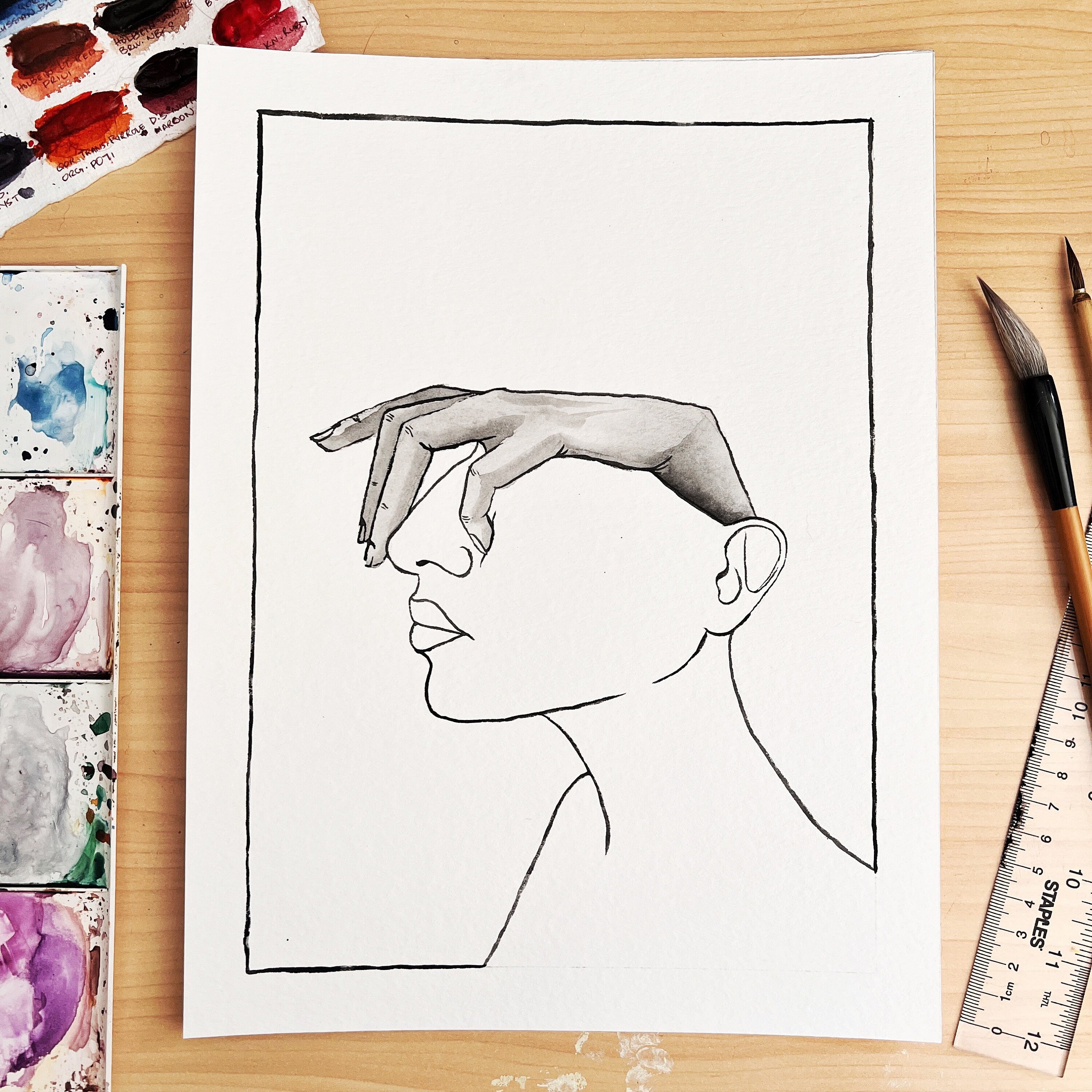 Just a Thought (Original Ink and Watercolor)