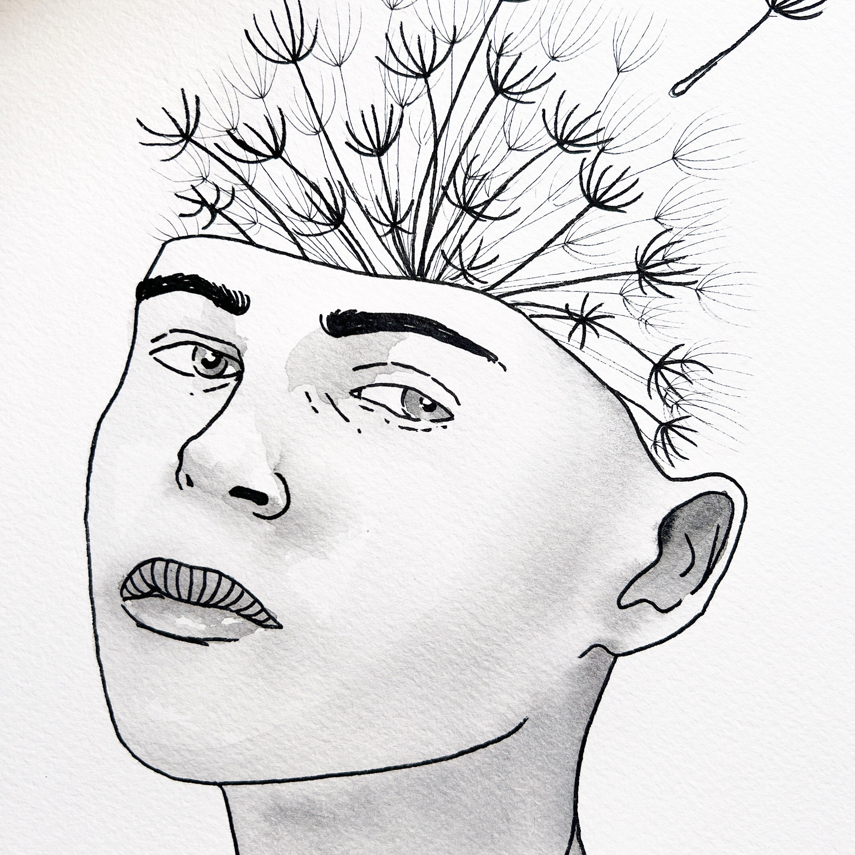 Dandelion (Original Ink and Watercolor)