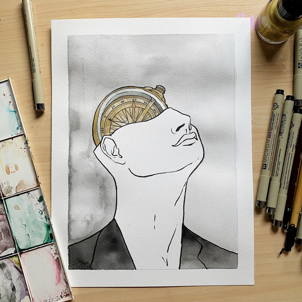 Finding A Way (Original Ink and Watercolor)