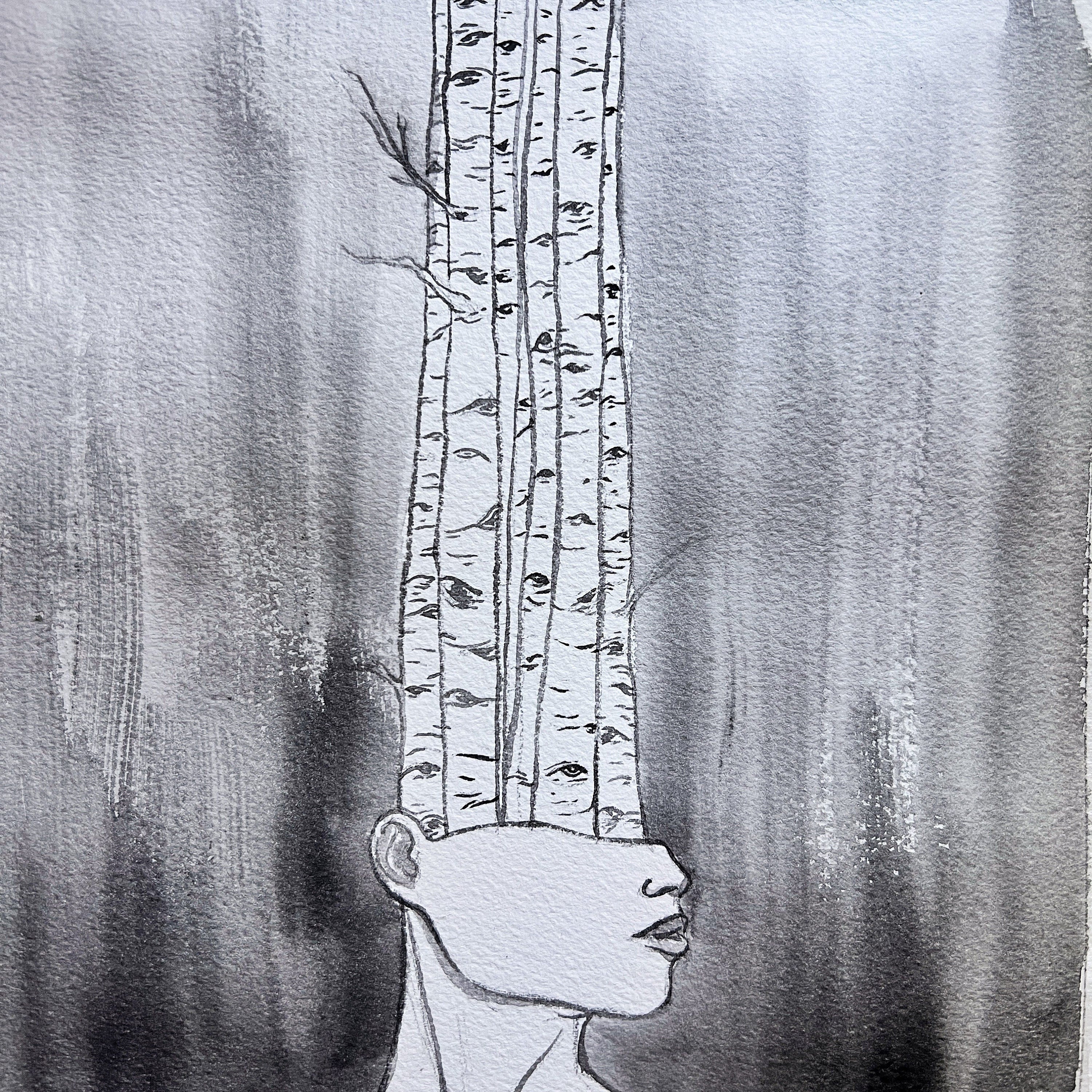 Birch (Original Ink and Watercolor)